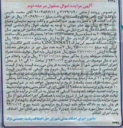 مزایده یک دستگاه ماشین فرزیونیوز سال تیپ 20MK ..
