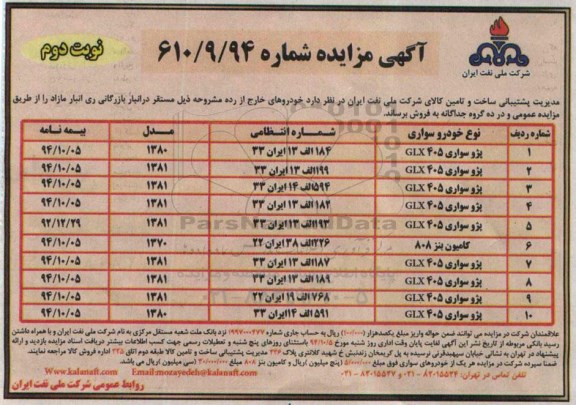 آگهی مزایده , مزایده خودرو پژو سواری- نوبت دوم 