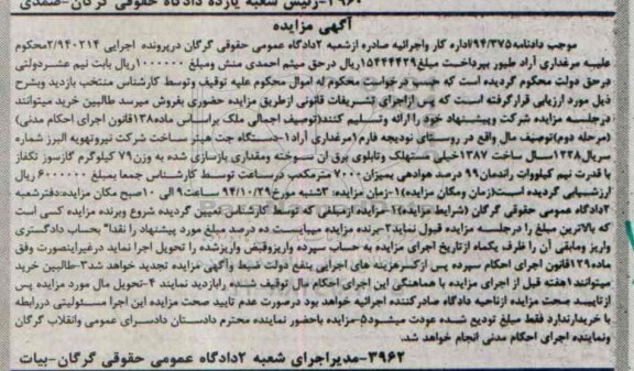 آگهی مزایده, مزایده فروش دستگاه جت هیتر