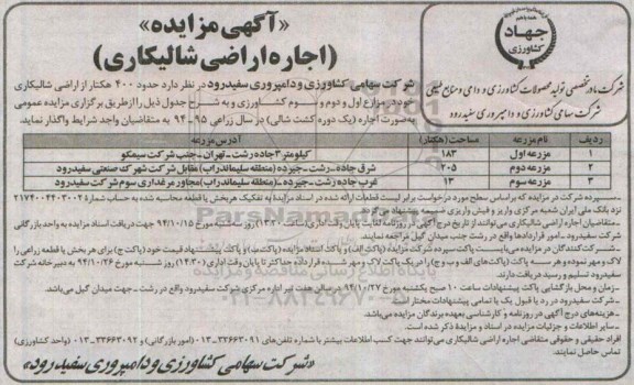 مزایده عمومی , مزایده عمومی حدود 400 هکتار از اراضی شالیکاری 