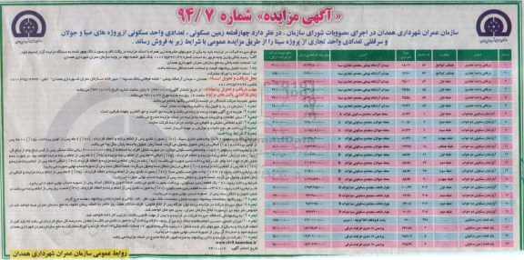مزایده,مزایده فروش 4 قطعه زمین مسکونی,تعدادی واحد مسکونی از پروژه های صبا و جولان و سرقفلی تعدادی واحد تجاری از پروژه سینا