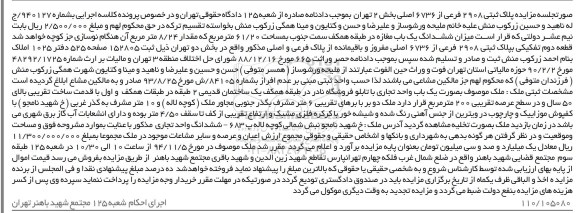 مزایده,مزایده پلاک ثبتی به کلاسه 940127 ششدانگ مغازه طبقه همکف سمت جنوب