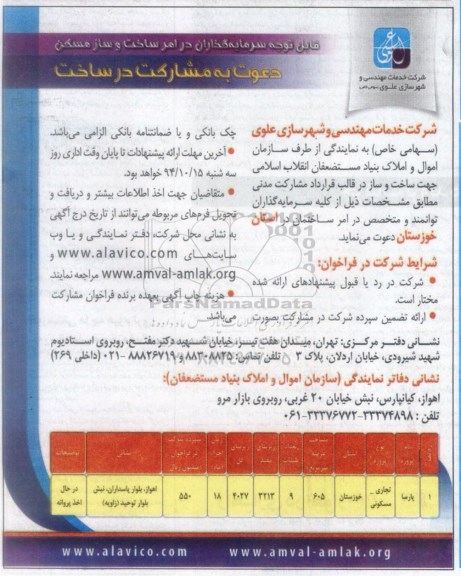 دعوت به مشارکت در ساخت , فراخوان ساخت و ساز در قالب قرارداد مشارکت مدنی در استان خوزستان