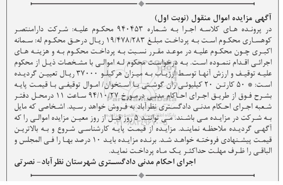 مزایده,مزایده 50 کارتن 20 کیلویی ران گوشتی