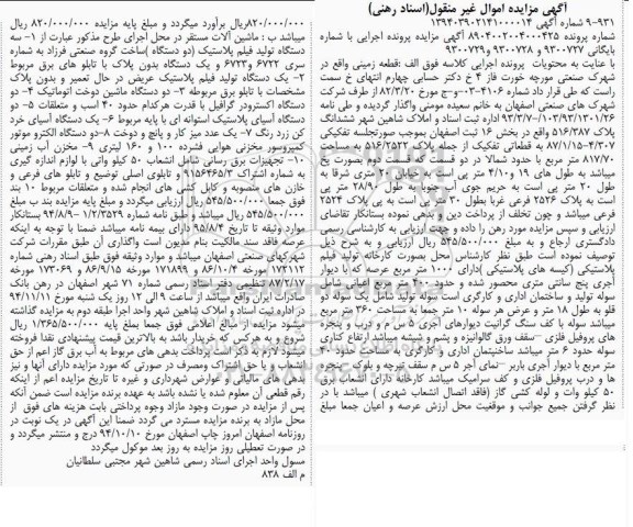 مزایده,مزایده زمین و ماشین الات