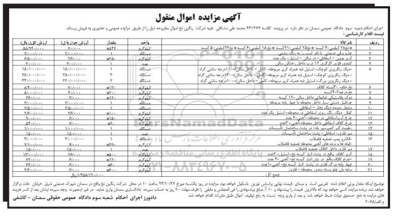 مزایده , مزایده اموال منقول نخ 28 کیلویی - جارو برقی صنعتی ...