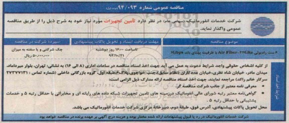 آگهی مناقصه عمومی , مناقصه 6 ست رادیوئی