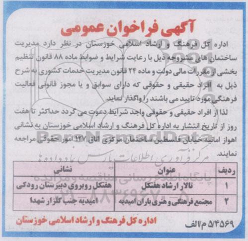 آگهی فراخوان عمومی, فراخوان مدیریت ساختمانهای مشروحه