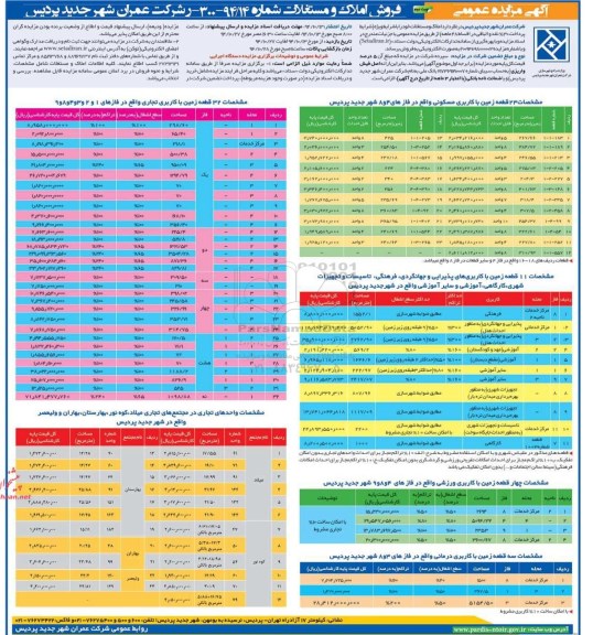 مزایده,مزایده عمومی فروش املاک و مستغلات شماره 94/14-300 شرکت عمران نوبت دوم