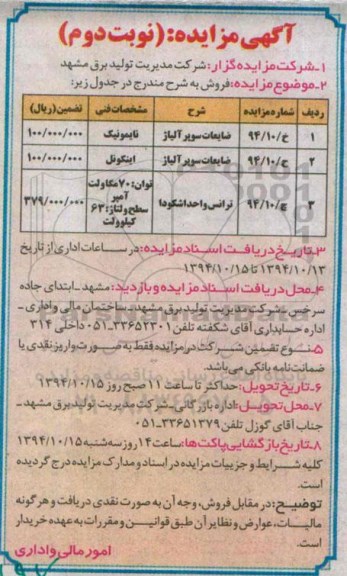 مزایده, مزایده ضایعات سوپر آلیاژ نوبت دوم 