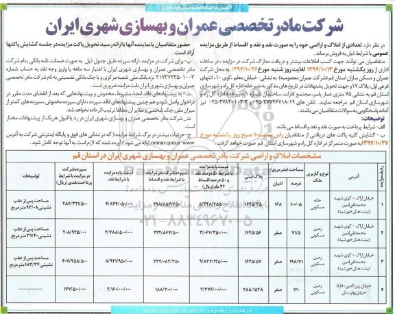 مزایده,مزایده فروش املاک و اراضی کاربری خانه مسکونی و زمین