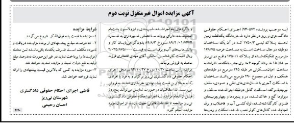 مزایده,مزایده به موجب پرونده 940572 زمین در ان یک ساختمان دو طبقه در حال ساخت