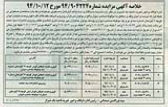 خلاصه آگهی مزایده, مزایده واگذاری به صورت اجاره واگذاری سه واحد آپارتمان مسکونی