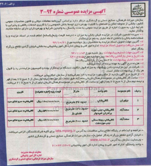 مزایده عمومی , مزایده عمومی بخشی از محوطه اماکن و فضاهای با قابلیت بهره برداری