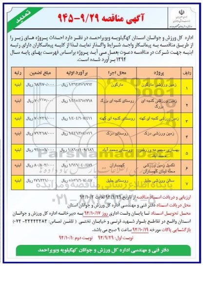 آگهی تمدید مناقصه,مناقصه  زمین ورزشی مارگون