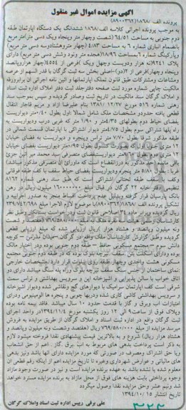 مزایده,مزایده کلاسه الف 1868 ششدانگ اپارتمان