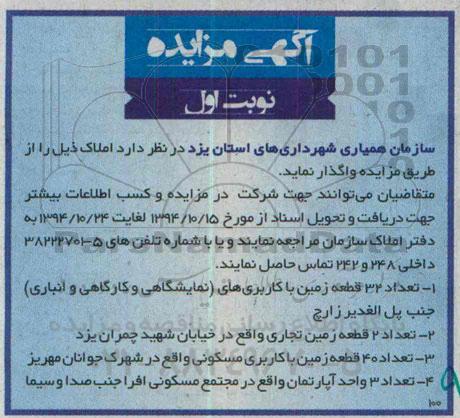 آگهی مزایده،آگهی مزایده واگذاری تعداد 32 قطعه زمین با کاربری های (نمایشگاهی و کارگاهی