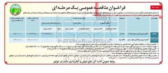 فراخوان مناقصه عمومی یک مرحله ای ، فراخوان پروژه های اجرای عملیات مکانیکی آبخیزداری نوبت دوم 