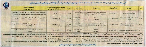 آگهی مناقصه یک مرحله ای , مناقصه تکمیل آبرسانی 