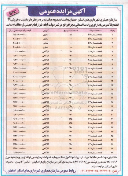 مزایده,مزایده فروش 29 قطعه پلاک زمین دارای پروانه ساختمانی مجزا