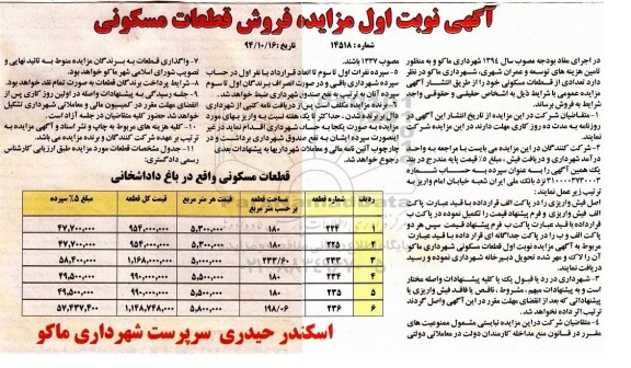 مزایده,مزایده فروش تعدادی از قطعات مسکونی نوبت اول