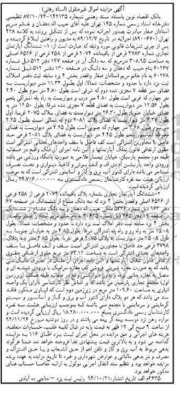 مزایده,مزایده ششدانگ دو باب اپارتمان تجاری به کلاسه 228 تهران 