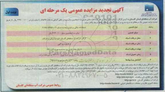 آگهی تجدید مزایده عمومی , مزایده اجاره مخزن فرعی سد اینچه برون تجدید نوبت اول