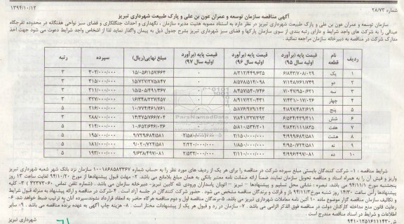 آگهی مناقصه عمومی ,مناقصه نگهداری و احداث جنگلکاری و فضای سبز نواحی هفتگانه