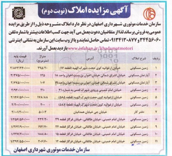 مزایده,مزایده فروش املاک یازده قطعه نوبت دوم