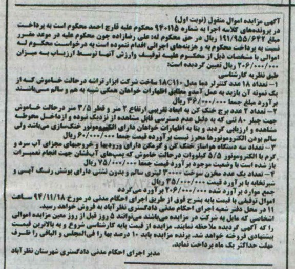 مزایده , مزایده تعداد 18 عدد کنترل دما مدل 18C110 نوبت اول