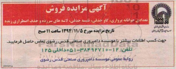 آگهی مزایده,مزایده فروش تعدادی جوانه پرواری , گاو حذفی , تلیسه حذفی ...