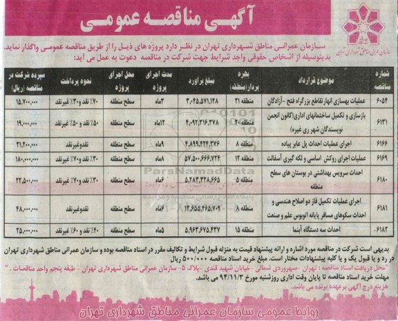 مناقصه , مناقصه عملیات بهسازی انهار تقاطع بزرگراه 
