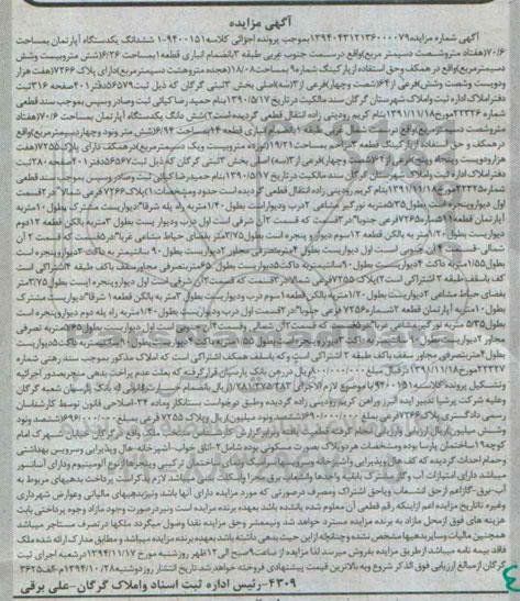 مزایده,مزایده ششدانگ دو دستگاه اپارتمان به کلاسه 9400151 واقع در خیابان شهرک امام