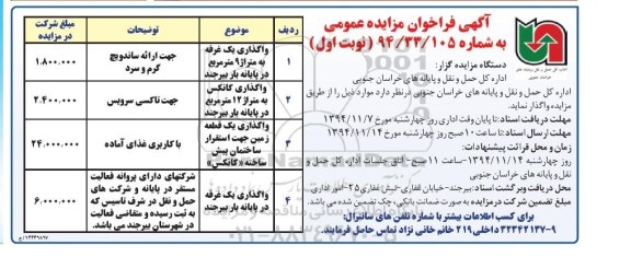 آگهی فراخوان مزایده عمومی , فراخوان مزایده واگذاری دو غرفه در سالن تجاری مرز - نوبت اول