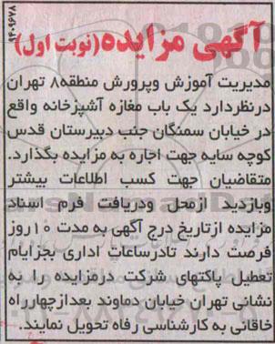 مزایده , مزایده یک باب مغازه آشپزخانه 