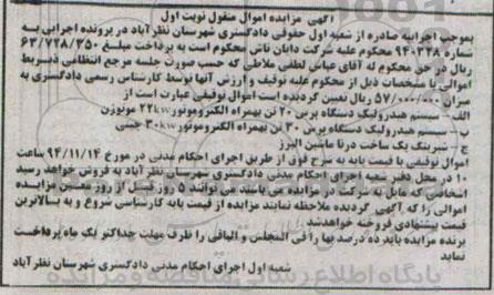 آگهی مزایده اموال منقول , مزایده فروش انواع سیستم هیدرولیک دستگاه پرس به همراه الکتروموتور و شیرینگ بک 