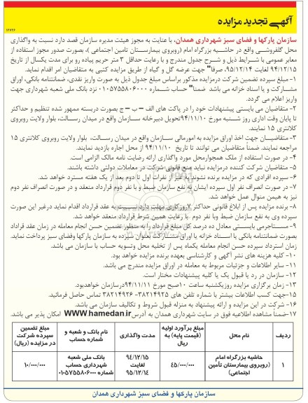 تجدید مزایده, مزایده واگذاری محل های گلفروشی سطح شهر تجدید