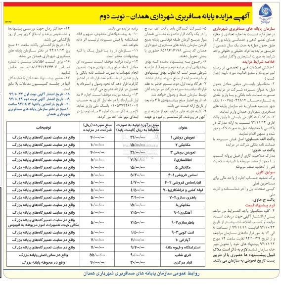 آگهی مزایده ,مزایده اجاره تعدادی از مغازه های تعمیرگاهی و خدماتی پایانه بزرگ نوبت دوم 