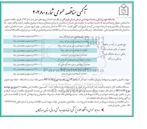 آگهی مناقصه عمومی,مناقصه احداث مرکز بهداشتی درمانی هیزبندگان رودان