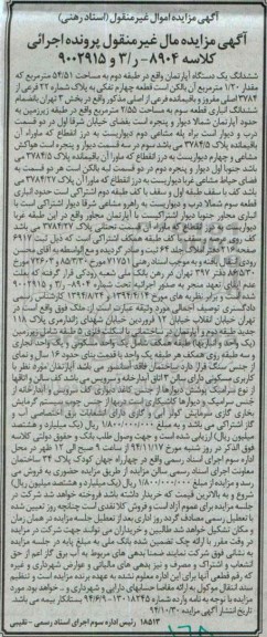 مزایده,مزایده اپارتمان طبقه دوم مساحت 54.51متر کلاسه 8904-ر/3و9002915