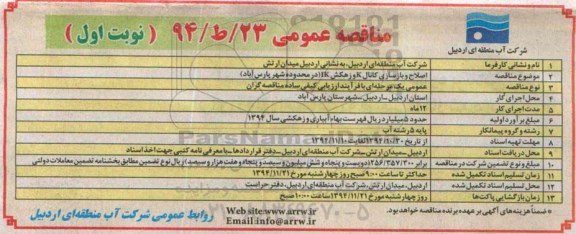 مناقصه عمومی, مناقصه اصلاح و بازسازی کانال K و زهکش IK 