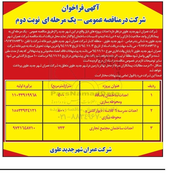 فراخوان , فراخوان احداث ساختمان پاسگاه و محوطه سازی نوبت دوم 