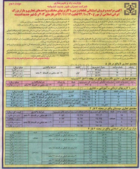 مزایدهمزایده فروش استثنایی قطعات زمین با کاربری های مختلف و واحدهای تجاری و بازار بزرگ اسلامی نوبت دوم 