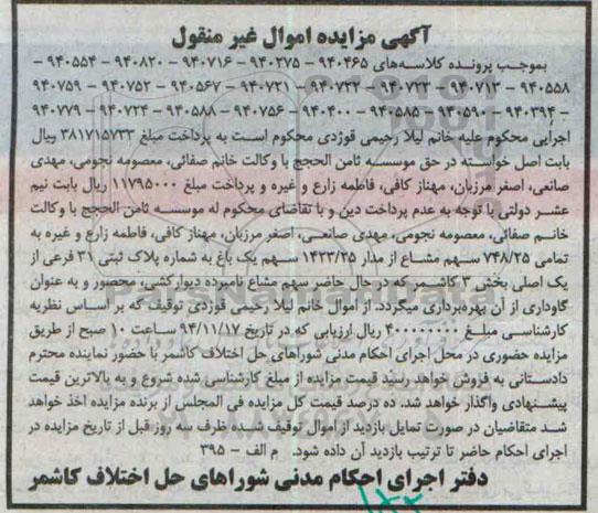 مزایده,مزایده تمامی 748.25 سهم مشاع از مدار 1423.25 سهم یک باغ