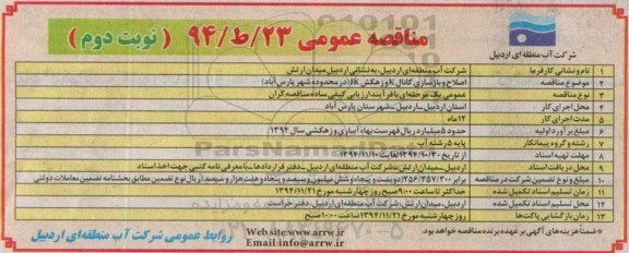 مناقصه عمومی, مناقصه اصلاح و بازسازی کانال K و زهکش IK  نوبت دوم 
