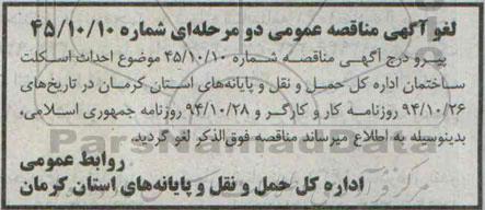 لغو مناقصه , مناقصه احداث اسکلت ساختمان اداره کل- لغو مناقصه 