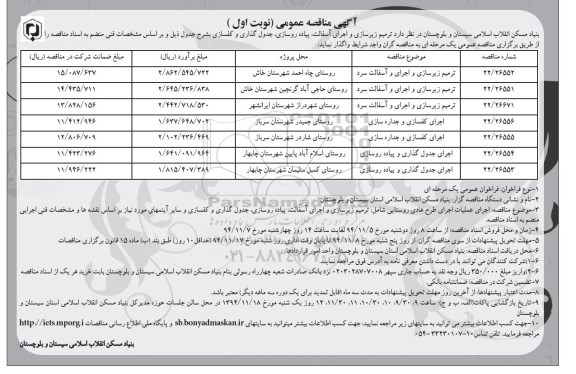 آگهی مناقصه عمومی , مناقصه ترمیم زیرسازی و اجرای آسفالت ، پیاده روسازی ؛ جدول گذاری و کفسازی