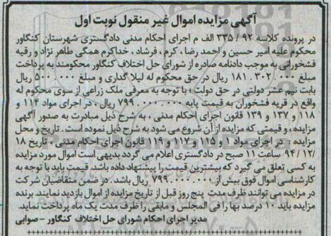 مزایده,مزایده کلاسه 335.92 الف ملک زراعی قریه فشخوران