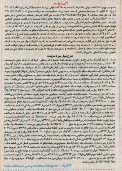 مزایده,مزایده 10 واحد آپارتمان 