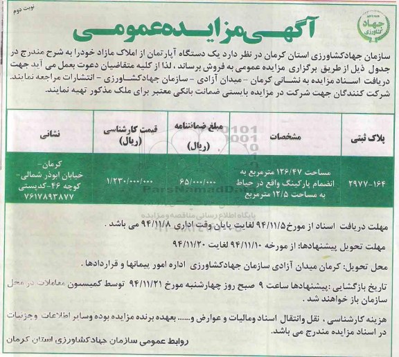مزایده,مزایده فروش یکدستگاه اپارتمان از املاک مازاد خیابان ابوذر شمالی نوبت دوم